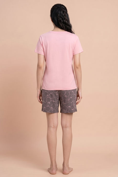 Zivame Apple Print Knit Cotton Short Set - Dark Gull Gray — image 3